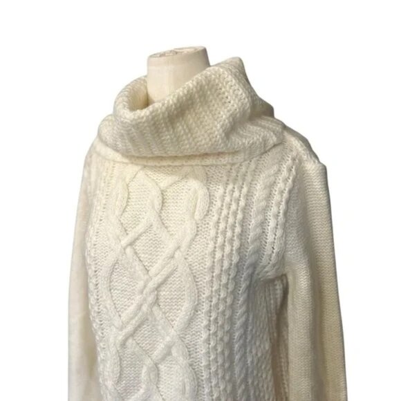 Express Cream Cable Knit Cowl Neck Sweater Wool Mohair Blend in XS - Picture 6 of 8